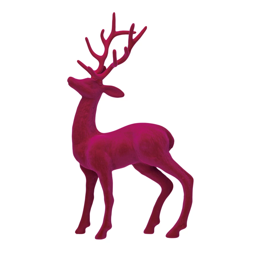 Hot Pink Flocked Deer Plastic Figurine