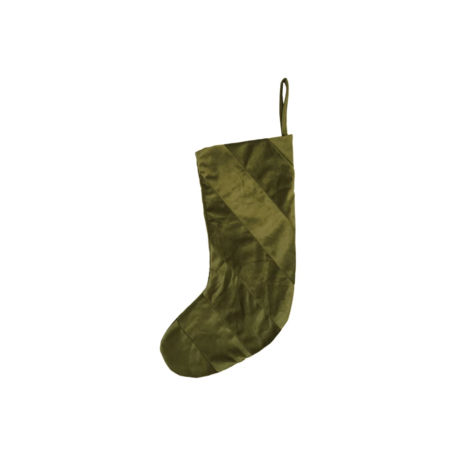 Velvet Striped Stocking Green