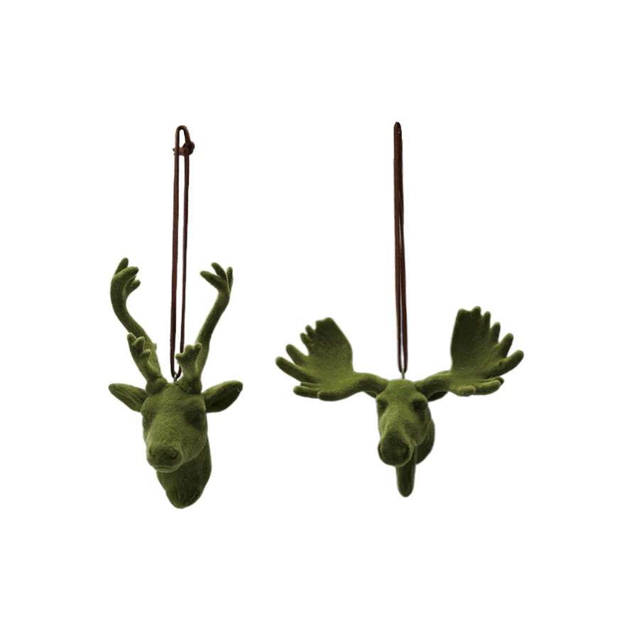 Flocked Deer Head Ornament