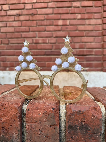 Christmas Tree Holiday Glasses Gold Sparkle