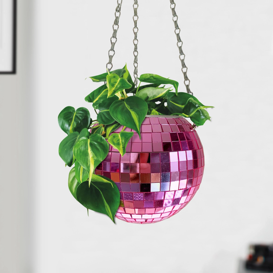 Pink Disco Ball Hanging Pot 6 inch
