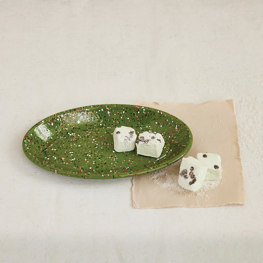Enamel Splatter Ware Oval Platter Green 12 inch