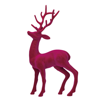 Hot Pink Flocked Deer Plastic Figurine