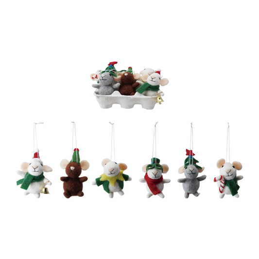 Wool Felt Holiday Mouse Ornament Assorted