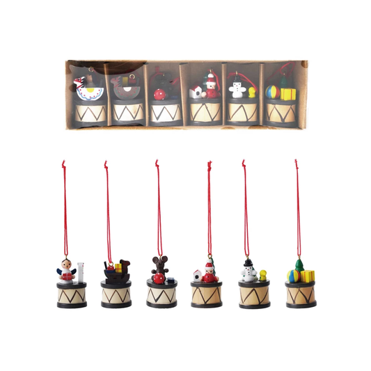 Assorted Wooden Vintage Holiday Drum Ornaments (single)