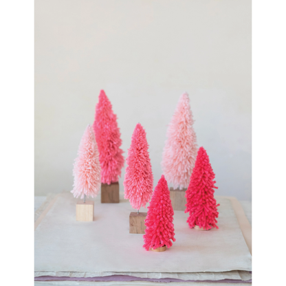 Hot Pink Yarn Holiday Tree with Wood Base 7 inch