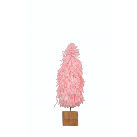 Light Pink Yarn Holiday Tree with Wood Base 9 inch