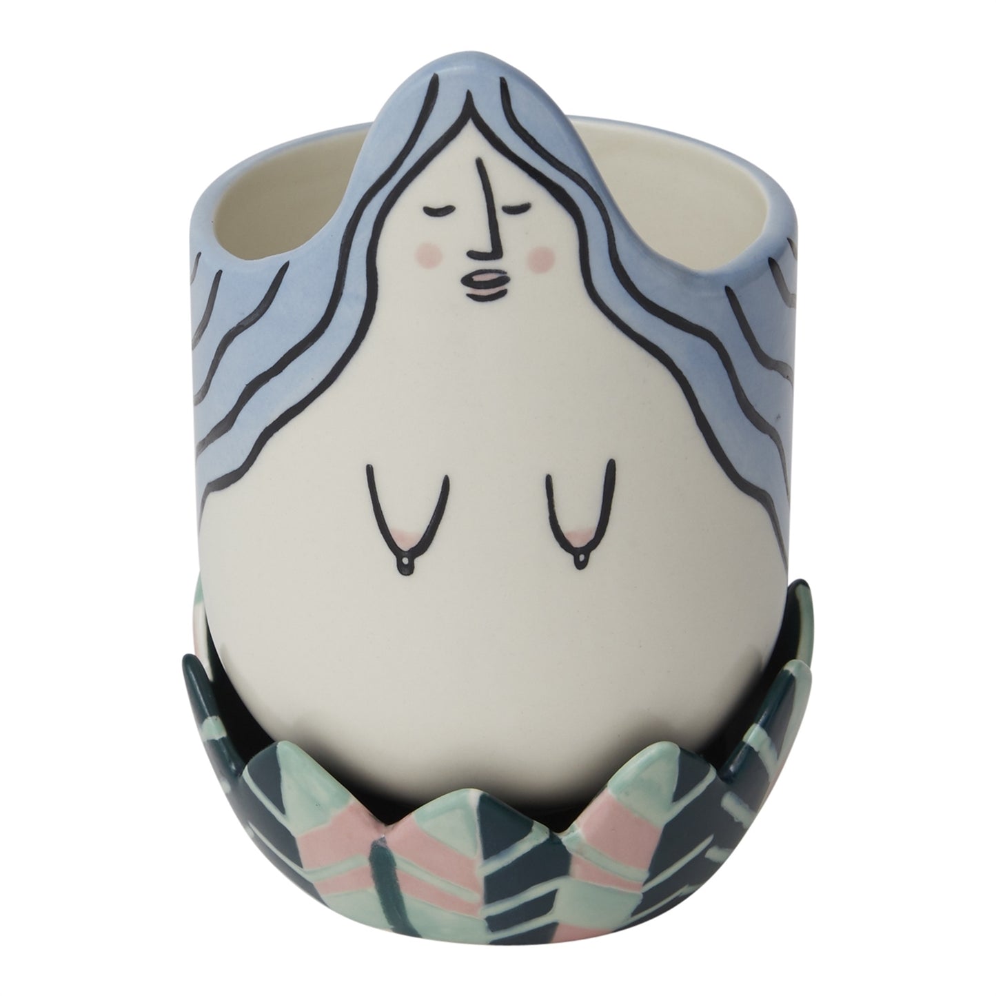 Blue Hair Mermaid Pot