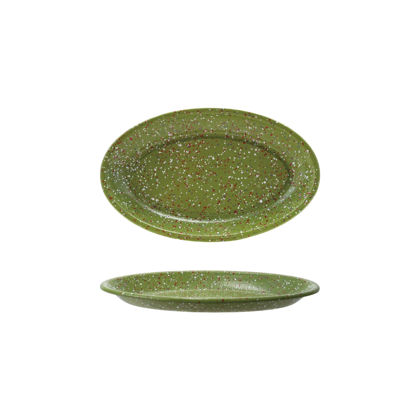 Enamel Splatter Ware Oval Platter Green 12 inch