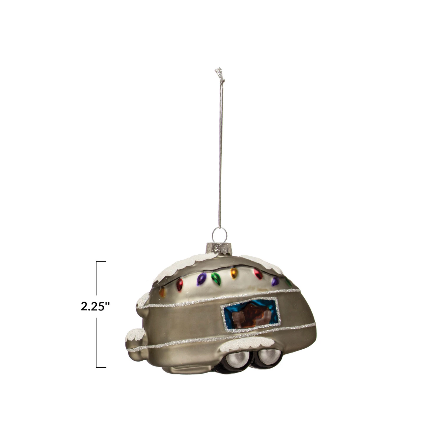 Snowy Camper Glass Ornament