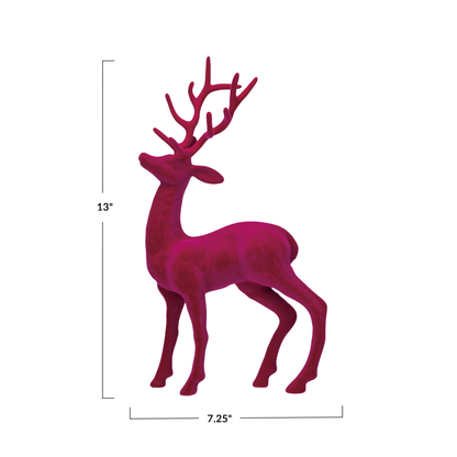 Hot Pink Flocked Deer Plastic Figurine
