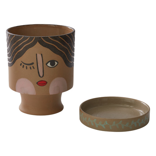 Etta Winking Face Pot w Saucer 6 inch
