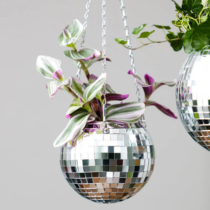 Silver Disco Ball hanging pot 6"