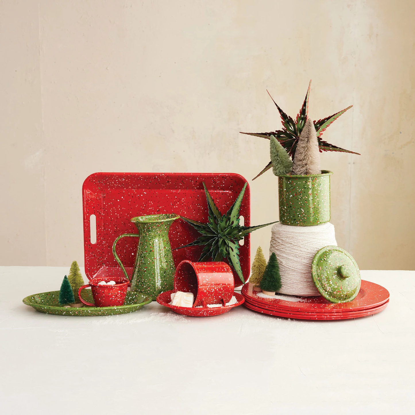 Enamel Splatter Ware Round Charger Red 13 inch