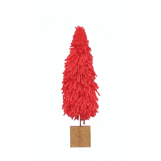 Hot Pink Yarn Holiday Tree with Wood Base 12 inch
