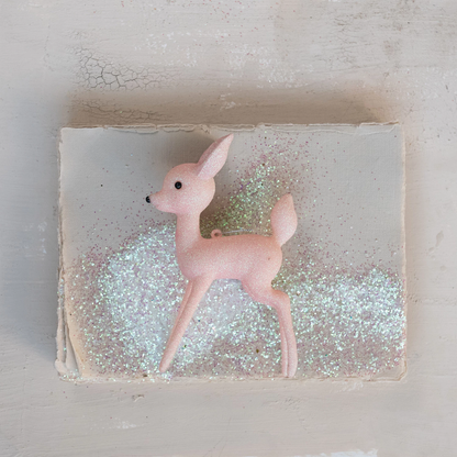 Pink Glitter Deer Plastic Ornament
