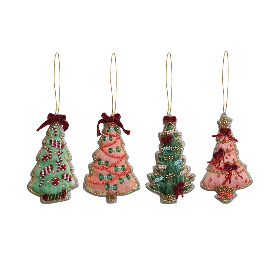 Beaded Fabric Christmas Tree Ornament Assorted