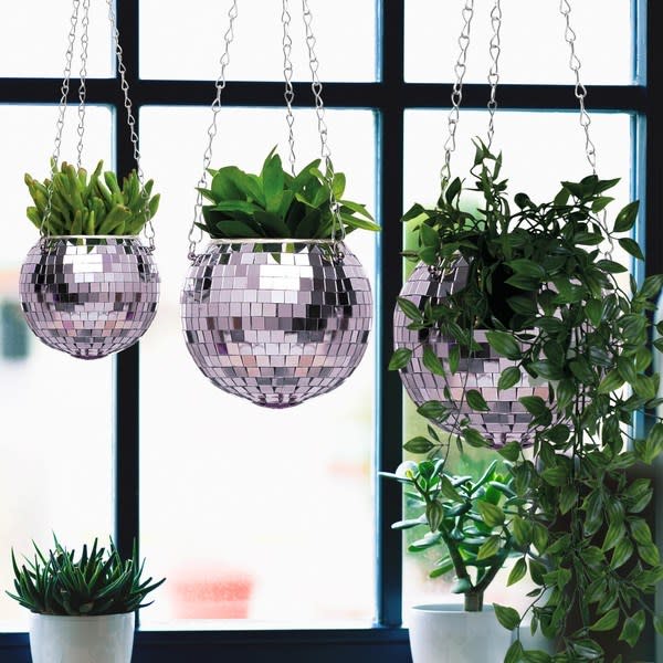 Silver Disco Ball hanging pot 6"