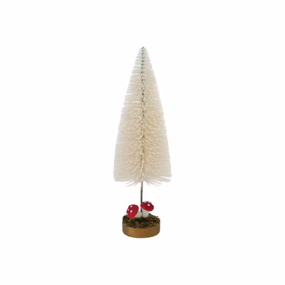 White Flocked Bottle Brush Tree with Mushrooms