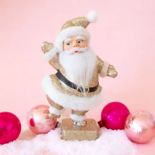Retro Dancing Santa Figurine - Gold Sparkle