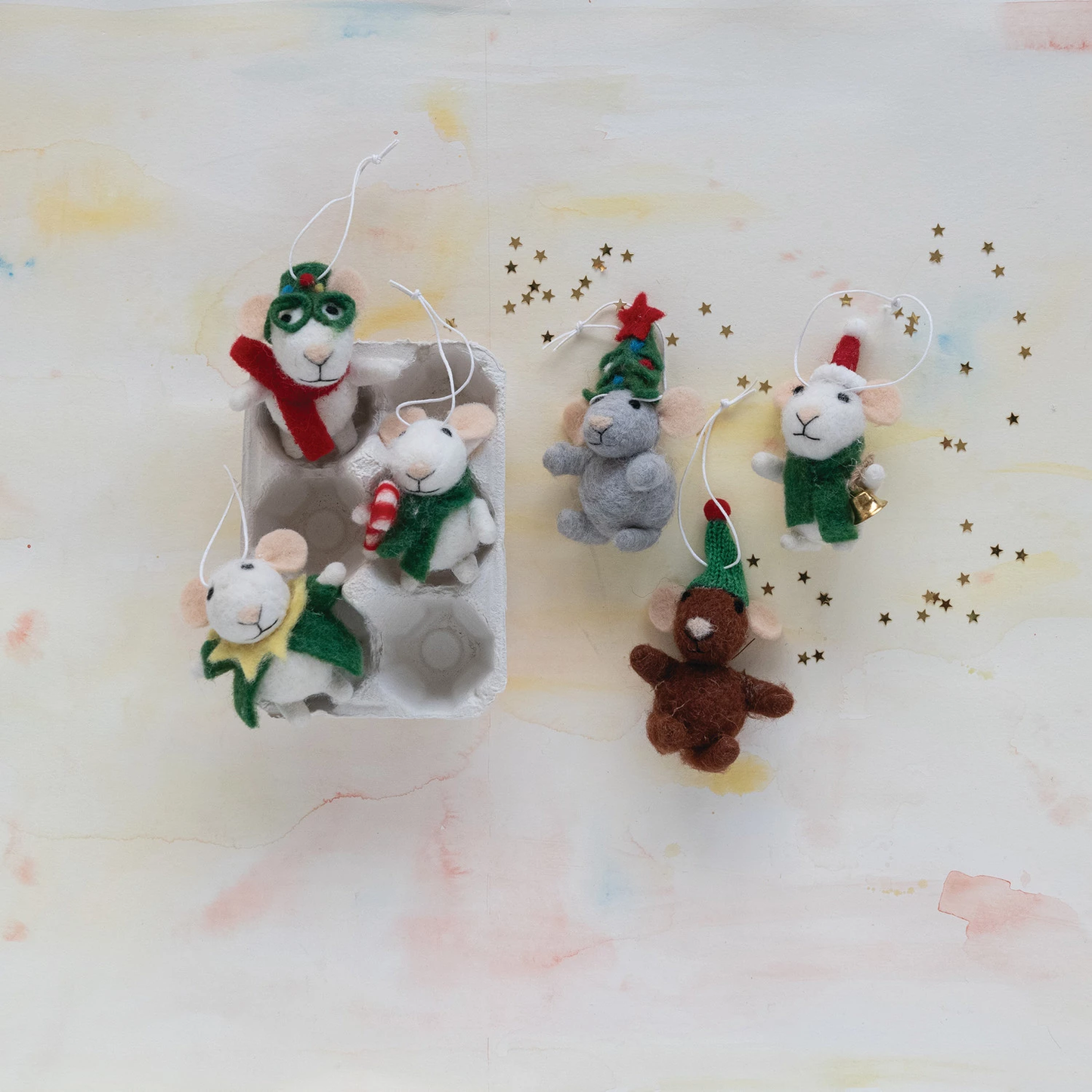 Wool Felt Holiday Mouse Ornament Assorted
