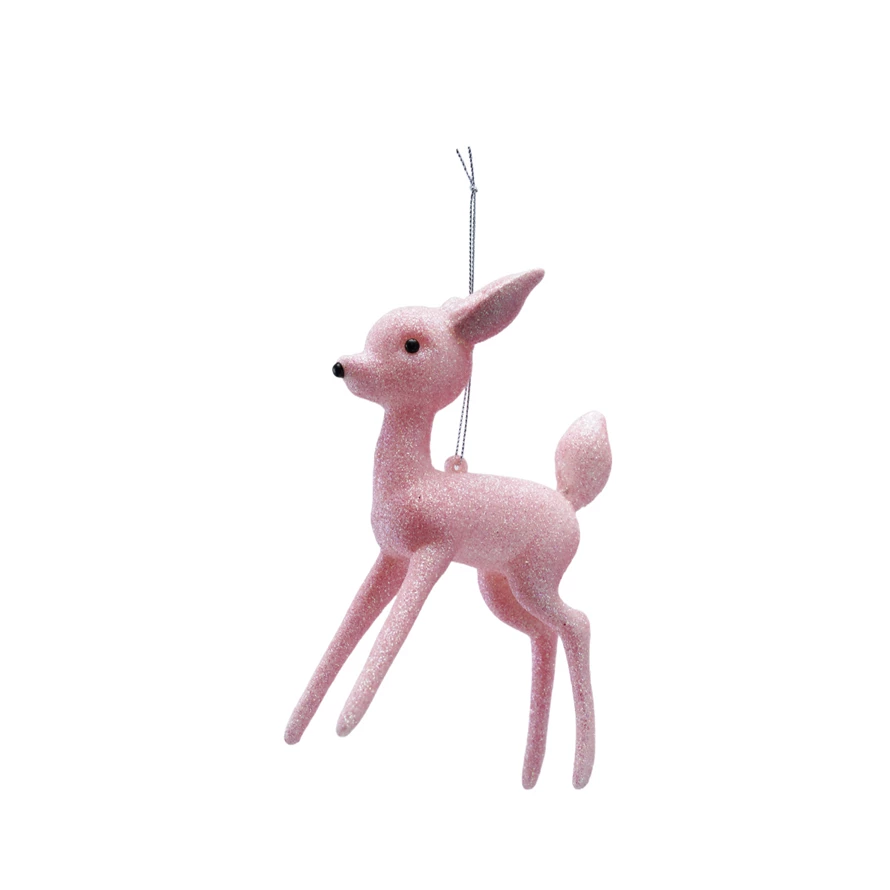 Pink Glitter Deer Plastic Ornament