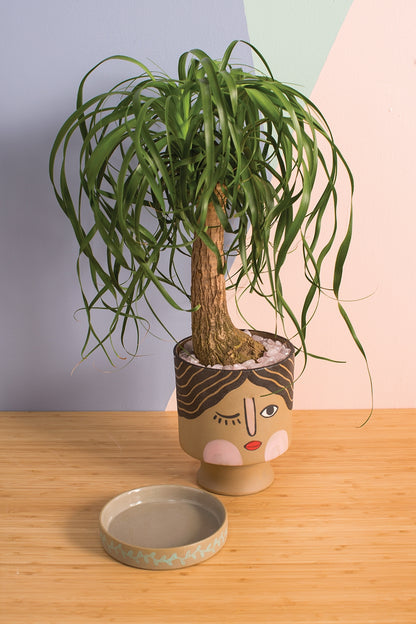 Etta Winking Face Pot w Saucer 6 inch