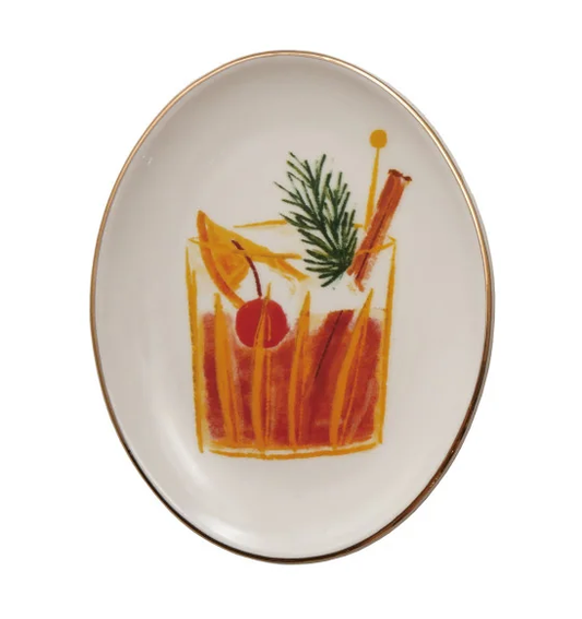 Holiday Cocktail Oval Plate - Rocks Glass