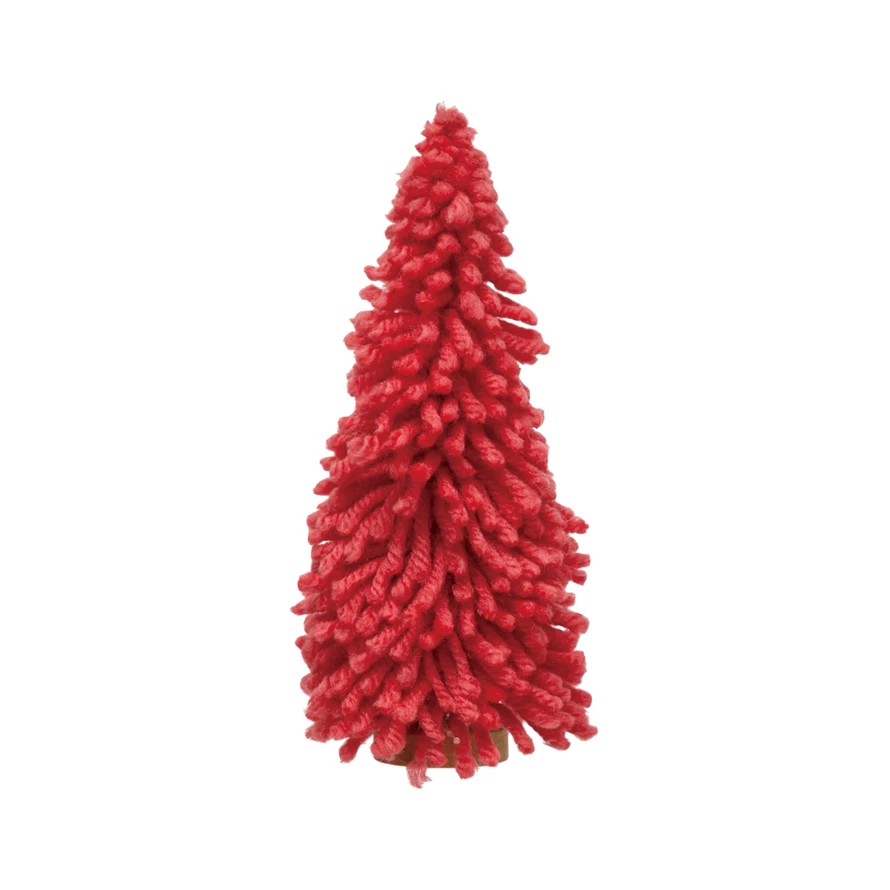 Hot Pink Yarn Holiday Tree with Wood Base 7 inch