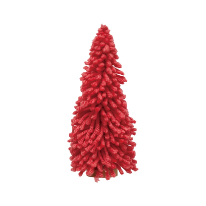 Hot Pink Yarn Holiday Tree with Wood Base 7 inch